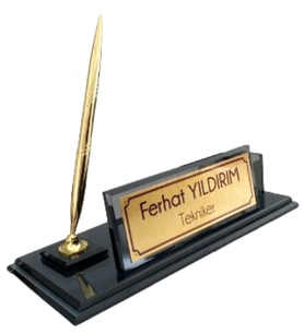 Hediye İsimlik Kristal Masa İsimliği Kalemli Ofis Hediyesi M186-FGOLD