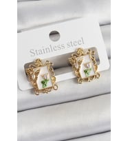 Pirinç Beyaz Mineli Sanatsal Portre Model Gold Renk Kadın Küpe 5886 - SSSSSS9249-6358