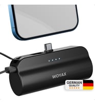 Type-C Soketli Mini Powerbank 5000mAh 2 Type-C Port Dahili Kablolu Taşınabilir Şarj Cihazı Siyah
