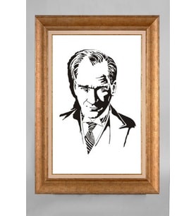 Çerçeveli Paspartulu Atatürk Tablo a804 (Gold)