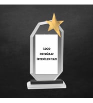 Kişiselleştirilebilir Yıldız Figürlü Plaket (Beyaz - Gold)