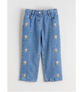 LCW Kids İndigo Çiçekli Kız Çocuk Jean Pantolon