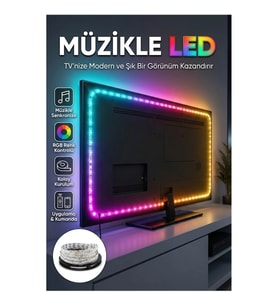 Müzik Senkronlu LED Şerit TV Aydınlatma RGB Işık Efektli Uzaktan Kumandalı