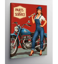 Kanvas Tablo Retro Mavi Motosiklet Ve Kadın