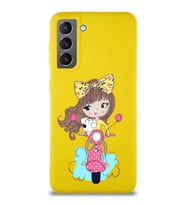 Samsung Galaxy S21 Soft Premier Kapak Vespagirl Tasarımlı Silikon Kılıf - Sarı (Şeffaf)