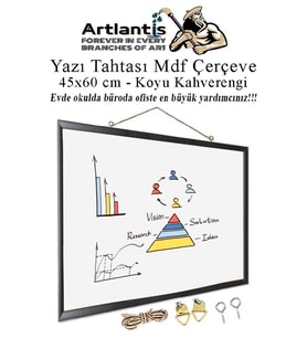 Duvara Monte Beyaz Yazı Tahtası 45x60 cm MDF 1 Adet Laminant Yazı Tahtası Mdf Çerçeveli Askılı Okul Ofis Büro (Kahverengi)