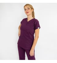 Unisex Karadut  EsnekLikralı Doktor Hemşire Aşçı Scrubs Tek Üst Forma (Mürdüm)