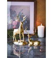 2'li 18cm Gold Altın ( Varak ) Dekoratif Hediyelik Obje Biblo Bioplastik Geyik Seti
