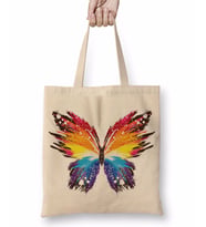 Butterfly Renkli Soyut Kelebek Bez Çanta Uzun Saplı