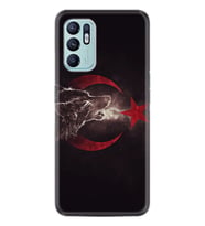 Oppo Reno 6 Kılıf Resimli Desenli Baskılı Silikon Kurt ve Ay Yıldız 1403