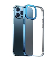 Baseus Glitter iPhone 13 Pro Max 6.7inç Kılıf Renkli Kenar Şeffaf Silikon (Mavi)