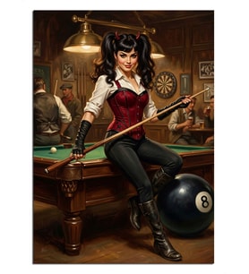 Bilardo Masasında Pin-up Kadın Istakalı Dekoratif Kanvas - Mdf Ahşap Tablo