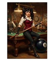 Bilardo Masasında Pin-up Kadın Istakalı Dekoratif Kanvas - Mdf Ahşap Tablo
