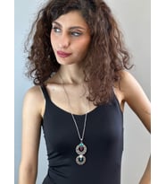 YEŞİL KIRMIZI TAŞLI ETNİK OTANTİK KADIN UZUN KOLYE 35 CM