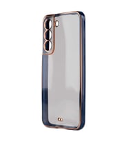 Samsung Galaxy S21 FE Kılıf Köşeli Gold Şeffaf Kapak (Lacivert)