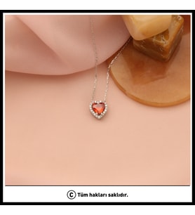 925 Ayar Gümüş Kırmızı Kalp Kolye