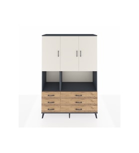 Hyperion Dolap 6 Raflı 6 Çekmeceli 3 Kapaklı 132x44x195 Antrasit-Aytaşı/Çam