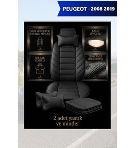 peugeot 2008 2019 Koltuk ve Kılıf uyumlu Siyah Lüks Minder Yastık 2 Minder 2 Yastık