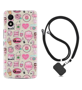TCL 303 Kılıf Resimli Boyun Askılı İpli Desenli Silikon Donut Flamingo 1415