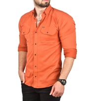 DeepSEA Erkek Kiremit Slim Fit Dar Kesim Pamuklu Spor Gömlek Çıtçıtlı Likralı Gabardin Gömlek 2300421