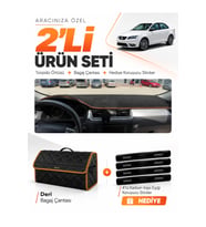 SEAT TOLEDO (2013-2017) Uyumlu Torpido Örtüsü + Deri Bagaj Çantası + Sticker Seti - Siyah Kahverengi