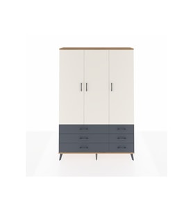 Arges Dolap 5 Raflı 6 Çekmeceli Tek Askılı 132x30x195 Çam-Aytaşı/Antrasit