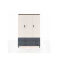 Arges Dolap 5 Raflı 6 Çekmeceli Tek Askılı 132x30x195 Çam-Aytaşı/Antrasit