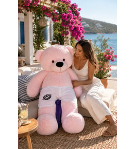 Mavimsi 180 cm Kişiye Özel Boxerlı Tatlım Peluş Ayıcık (Pembe)