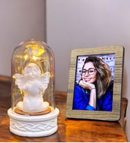 Kişiye Özel Fotoğraflı Led Işıklı Beyaz Melekli Fanus  Sevgiliye Hediye  Doğum Günü Hediyesi