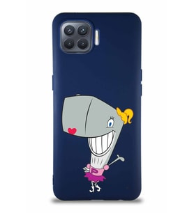 Oppo Reno 4 Lite Soft Premier Kapak Pearl Yengeç Tasarımlı Silikon Kılıf - Lacivert (Şeffaf)