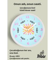 İsme Özel Sevimli Renkli Güneş Çocuk Odası Duvar Saati Orta Boy 30 cm Beyaz Camlı Sessiz