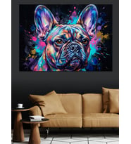 Renkli Boyalı French Bulldog Portresi Dekoratif Kanvas - Mdf Ahşap Tablo