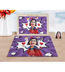 BK Gift Kişiye Özel Süper Anne Karikatürlü 1000 Parça Profesyonel Puzzle-1