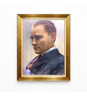 Tablore Atatürk Yan Profil Yağlı Boya Görünümlü Çerçeveli Tablo - Sanatsal Atatürk Kanvas Tablo