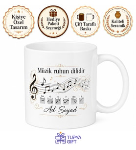 Müzik Notaları Sol Anahtarı Akor Tablosu Melodik Sesler Baskılı Porselen Kupa Hediye Bardak