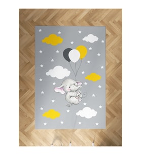 MEKTA HOME BEBEK VE ÇOCUK ODASI Tatlı Fil ve 3 Balon Desenli Halı
