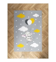 MEKTA HOME BEBEK VE ÇOCUK ODASI Tatlı Fil ve 3 Balon Desenli Halı