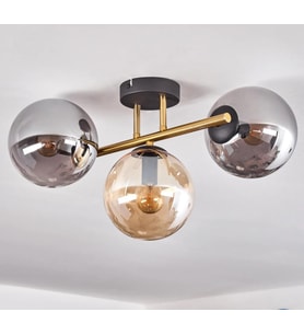 Rsylight Retro Metal Füme  Bal Opal Glop Camlı 3 Lü Tavan Plofyoner Avize