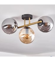 Rsylight Retro Metal Füme  Bal Opal Glop Camlı 3 Lü Tavan Plofyoner Avize