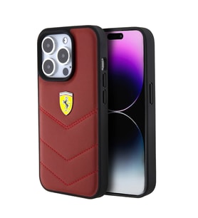 Apple iPhone 15 Pro Kılıf Ferrari Orjinal Lisanslı Deri Dikişli Arka Yüzey Metal Logo Tasarımlı Kapa