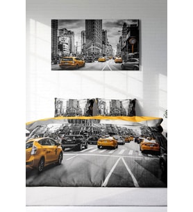 Çift Kişilik ( Lastikli Çarşaflı ) %100 Pamuk Saten Nevresim Takımı Taxi