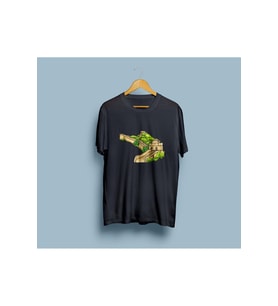 Oversize Çin Seddi Renkli Çizim Baskılı Unisex T-shirt (Siyah)