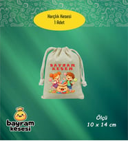 Bayram Harçlık Kesesi Tekli – Baskılı Ham Bez Bayram Kesesi, Çocuklar İçin Bayram Hediyesi Model-6