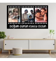 Kişiye Özel Doğum Günün Kutlu Olsun Film Şeriti 3 Fotoğraflı Ahşap Tablo