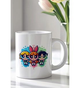 Powerpuff Girls Tasarımlı 330ml Baskılı Beyaz Seramik Kupa Bardak