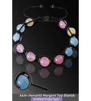 Sertifikalı Makrome Akuamarin Pembe Kuvars Morganit Taşı Bileklik (Çok Renkli)