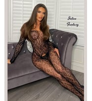 Catty Woman Leopar Desenli Ağı Açık Sırt Dekolteli Uzun Kol Vücut Çorabı-Limited (Siyah)