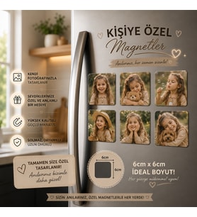 6'lı Kare Fotoğraf Magneti Kız Çocuğuna Kişiselleştirilebilir Çocukluk Anıları Hediye Seti