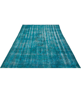 Turkuaz Eskitme Halı Modern Vintage Stil El Dokuma Yün Salon Halısı Bordür Detaylı Şık