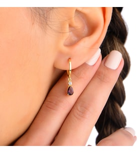 Garnet Model Damla Kesim Tırnaklı Tek Taş Pırlanta Sallantılı Küpe